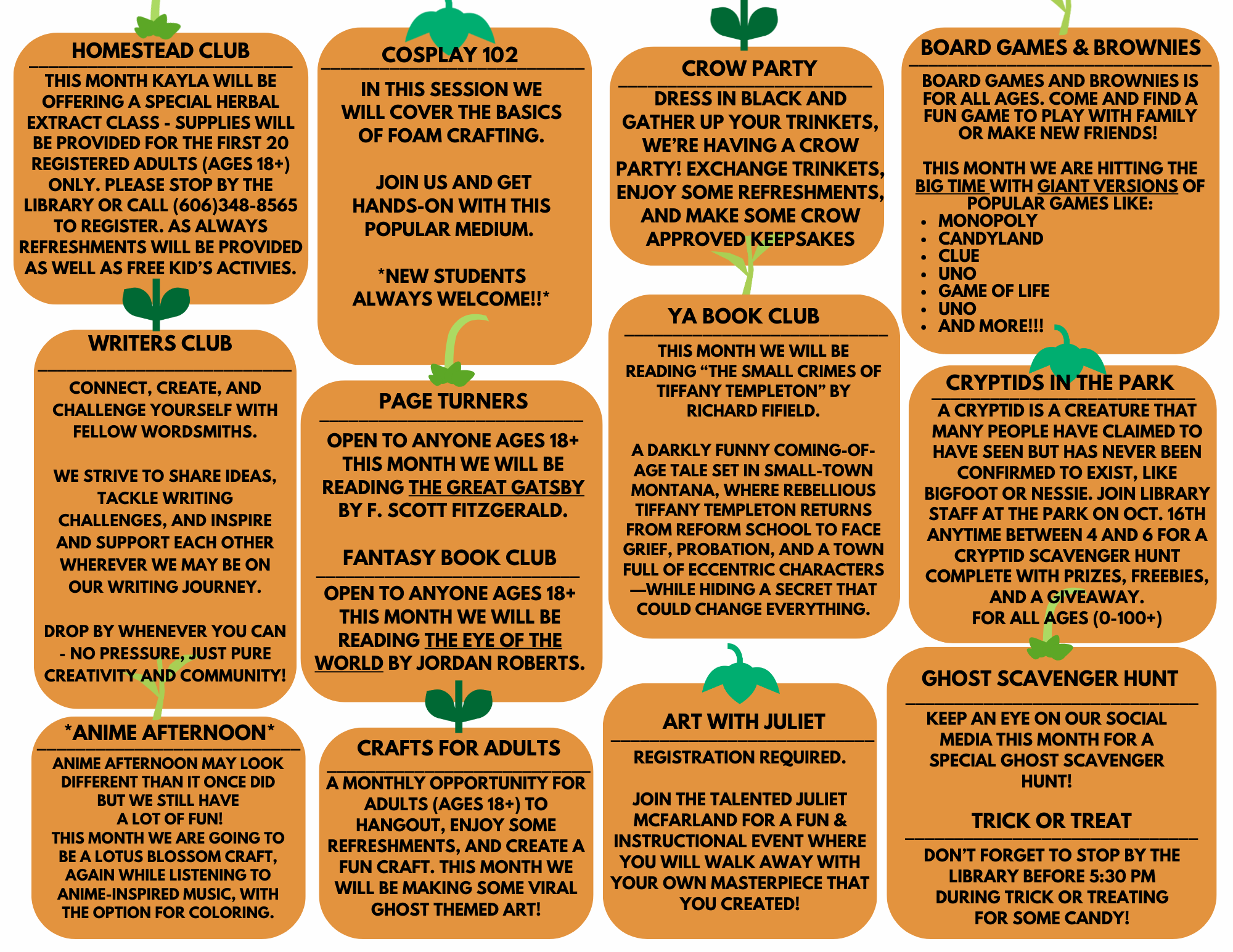 October Teen And Aduldt Calendar Back