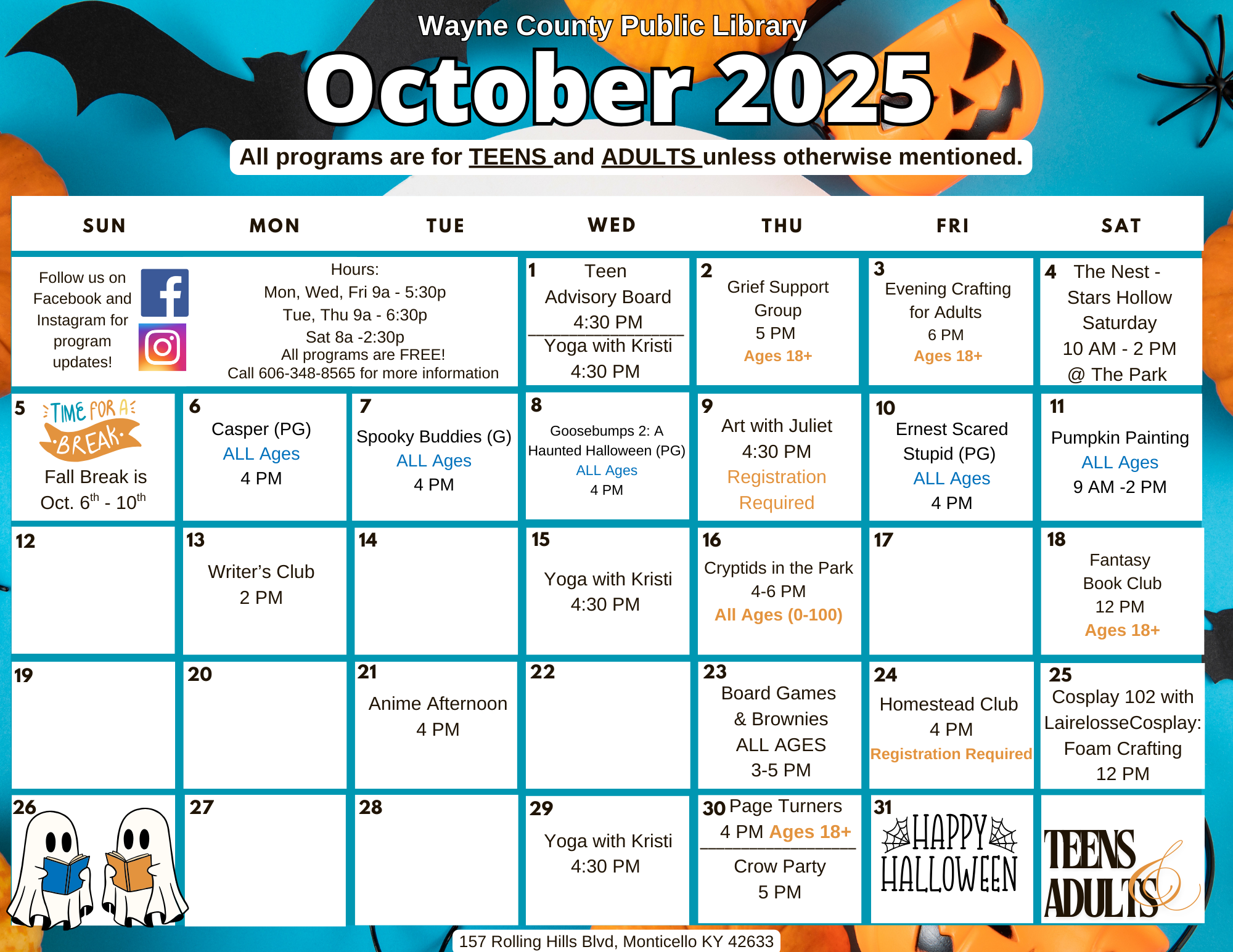 October Teen & Adult Calendar Front